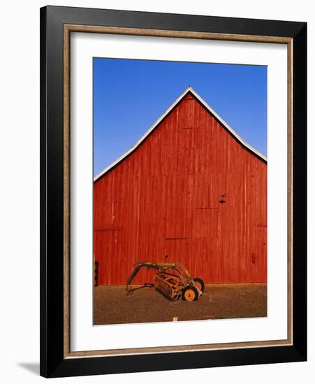 Planter in Front of Red Barn-Stuart Westmorland-Framed Photographic Print