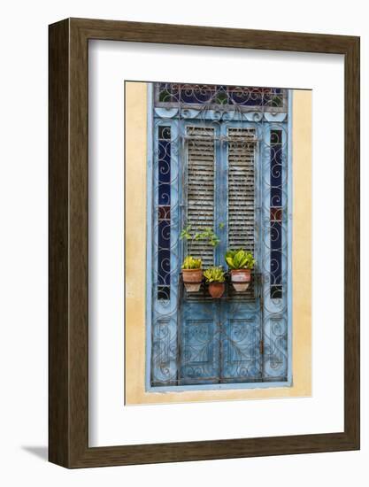 Plants in pots hanging on ornate doorway, Havana, Cuba, West Indies, Central America-Ed Hasler-Framed Photographic Print