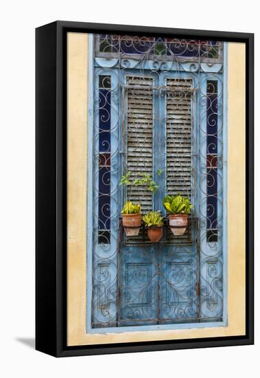 Plants in pots hanging on ornate doorway, Havana, Cuba, West Indies, Central America-Ed Hasler-Framed Premier Image Canvas