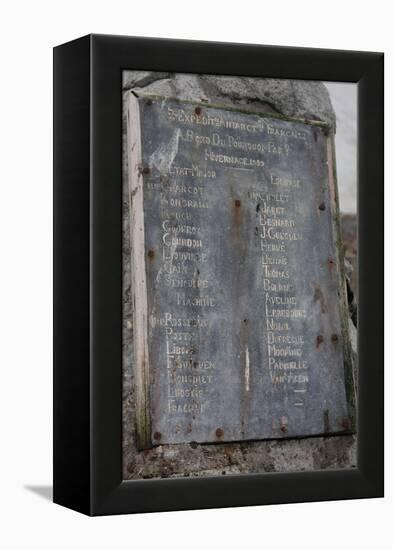 Plaque at the summit of Petermann Island, Antartica-null-Framed Premier Image Canvas