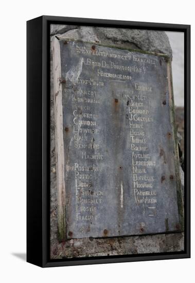 Plaque at the summit of Petermann Island, Antartica-null-Framed Premier Image Canvas