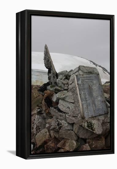 Plaque at the summit of Petermann Island, Antartica-null-Framed Premier Image Canvas