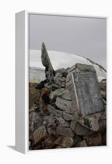 Plaque at the summit of Petermann Island, Antartica-null-Framed Premier Image Canvas