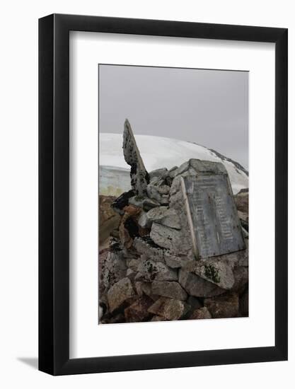Plaque at the summit of Petermann Island, Antartica-null-Framed Photographic Print