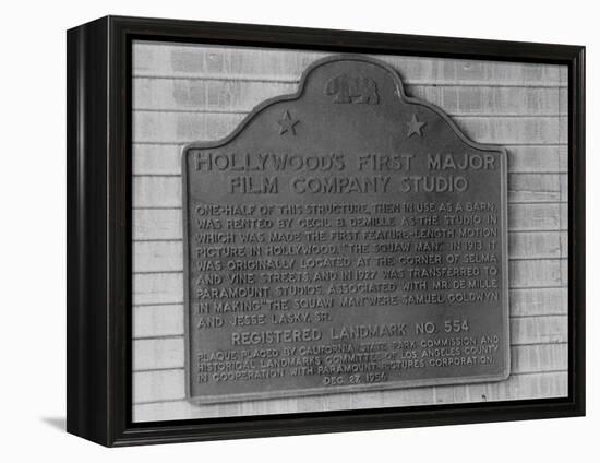 Plaque Commemorating Hollywood's First Major Film Company Studio-Allan Grant-Framed Premier Image Canvas