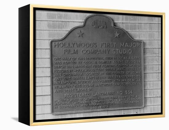 Plaque Commemorating Hollywood's First Major Film Company Studio-Allan Grant-Framed Premier Image Canvas