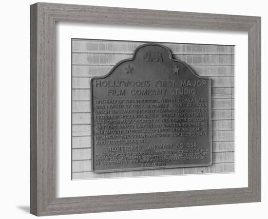 Plaque Commemorating Hollywood's First Major Film Company Studio-Allan Grant-Framed Photographic Print