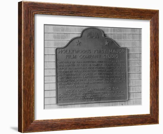 Plaque Commemorating Hollywood's First Major Film Company Studio-Allan Grant-Framed Photographic Print