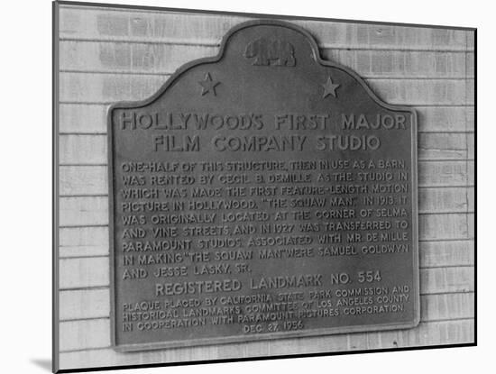 Plaque Commemorating Hollywood's First Major Film Company Studio-Allan Grant-Mounted Photographic Print