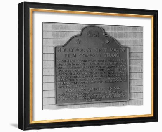 Plaque Commemorating Hollywood's First Major Film Company Studio-Allan Grant-Framed Photographic Print