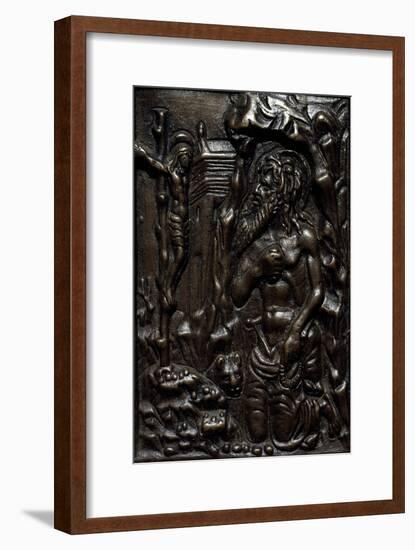 Plaque Depicting St Jerome, Brown Patinated Bronze, Italy-null-Framed Giclee Print