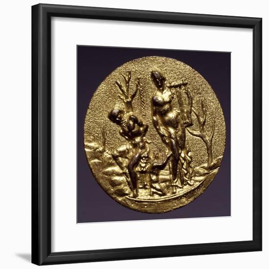 Plaque Depicting the God Apollo and Marsyas, Gilt Brass, Florentine or Roman Scope, Italy-null-Framed Giclee Print