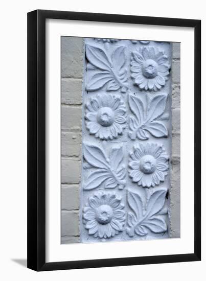 Plaster Detail of Flowers and Plants, on the Brick Wall of a House-Natalie Tepper-Framed Photo