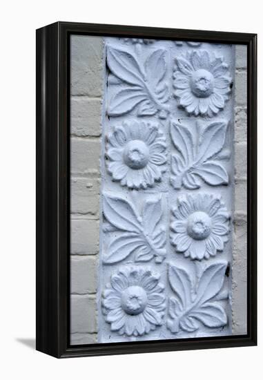 Plaster Detail of Flowers and Plants, on the Brick Wall of a House-Natalie Tepper-Framed Stretched Canvas