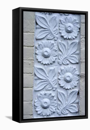 Plaster Detail of Flowers and Plants, on the Brick Wall of a House-Natalie Tepper-Framed Stretched Canvas