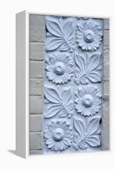 Plaster Detail of Flowers and Plants, on the Brick Wall of a House-Natalie Tepper-Framed Stretched Canvas