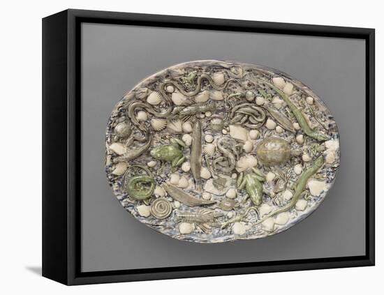 Plat ovaà bord ondulé, couleuvres, tortue, lézards, grenouil, poissons, étrilet coquillages-Bernard Palissy-Framed Premier Image Canvas