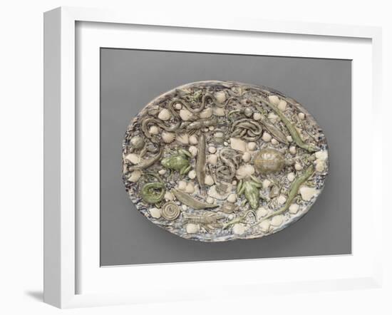 Plat ovaà bord ondulé, couleuvres, tortue, lézards, grenouil, poissons, étrilet coquillages-Bernard Palissy-Framed Giclee Print