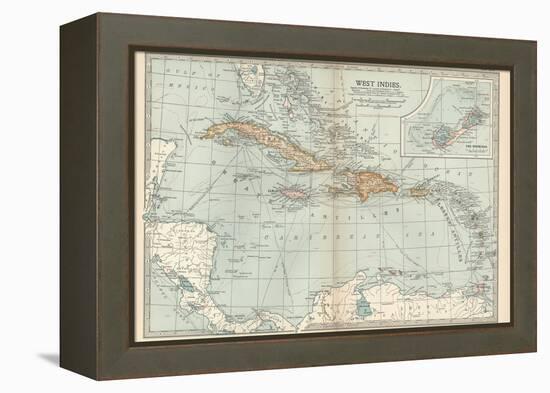 Plate 117. Map of the West Indies. Inset Map of the Berudas-Encyclopaedia Britannica-Framed Stretched Canvas