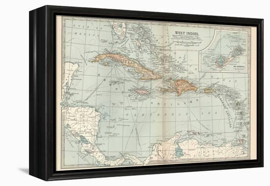 Plate 117. Map of the West Indies. Inset Map of the Berudas-Encyclopaedia Britannica-Framed Stretched Canvas