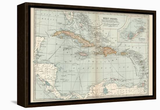 Plate 117. Map of the West Indies. Inset Map of the Berudas-Encyclopaedia Britannica-Framed Stretched Canvas