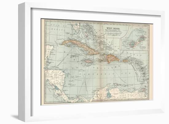 Plate 117. Map of the West Indies. Inset Map of the Berudas-Encyclopaedia Britannica-Framed Art Print