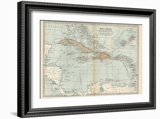 Plate 117. Map of the West Indies. Inset Map of the Berudas-Encyclopaedia Britannica-Framed Art Print