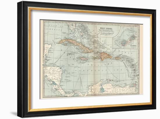 Plate 117. Map of the West Indies. Inset Map of the Berudas-Encyclopaedia Britannica-Framed Art Print