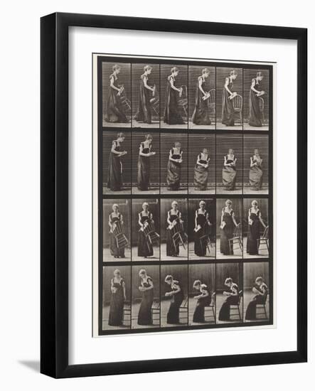 Plate 241. Placing Chair, Sitting and Reading, 1885 (Collotype on Paper)-Eadweard Muybridge-Framed Giclee Print