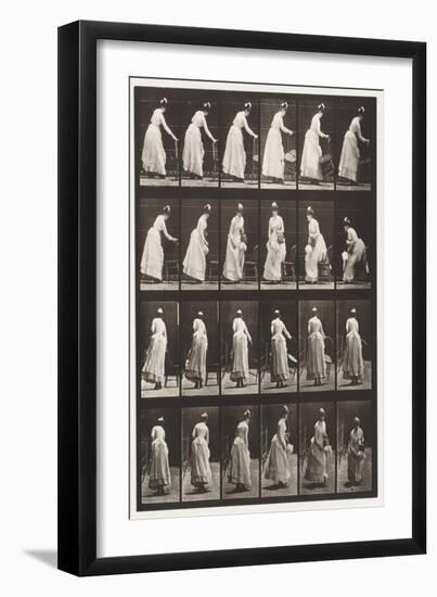 Plate 243.Placing Chair, Sitting and Flirting a Fan, 1885 (Collotype on Paper)-Eadweard Muybridge-Framed Giclee Print