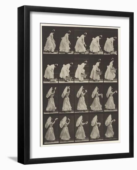 Plate 483.A, Lifting Basket; B, Running, Waving Hand-Kerchief, 1885 (Collotype on Paper)-Eadweard Muybridge-Framed Giclee Print