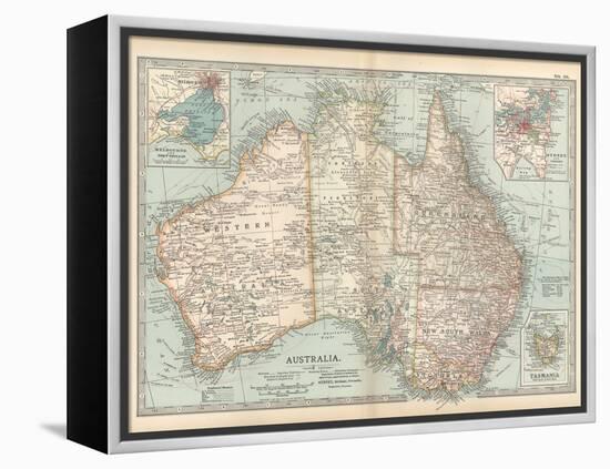 Plate 50. Map of Australia. Insets of Melbourne and Port Phillip-Encyclopaedia Britannica-Framed Stretched Canvas