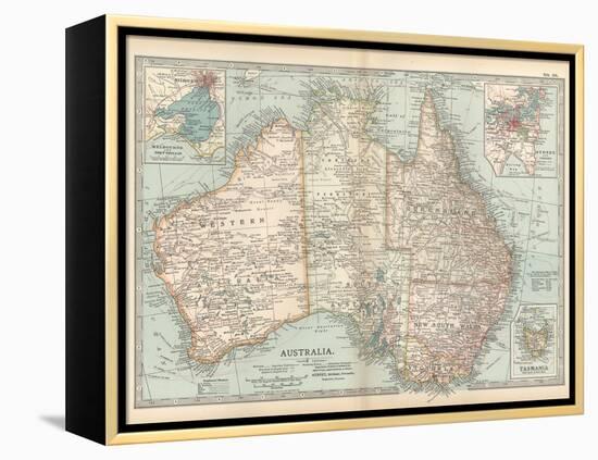 Plate 50. Map of Australia. Insets of Melbourne and Port Phillip-Encyclopaedia Britannica-Framed Stretched Canvas