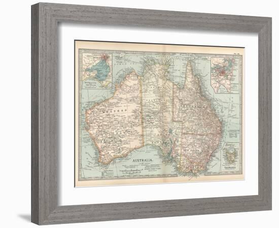 Plate 50. Map of Australia. Insets of Melbourne and Port Phillip-Encyclopaedia Britannica-Framed Art Print