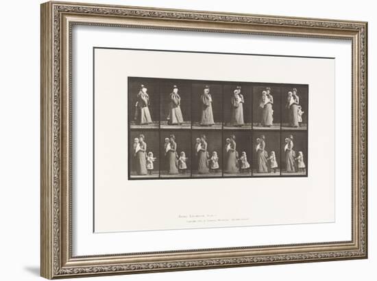 Plate 52. Walking Carrying Child, Turning Around; Another Child (70) Holding on to Dress of 9, 1885-Eadweard Muybridge-Framed Giclee Print