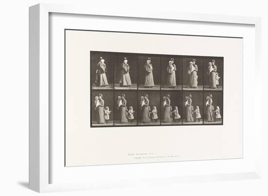 Plate 52. Walking Carrying Child, Turning Around; Another Child (70) Holding on to Dress of 9, 1885-Eadweard Muybridge-Framed Giclee Print