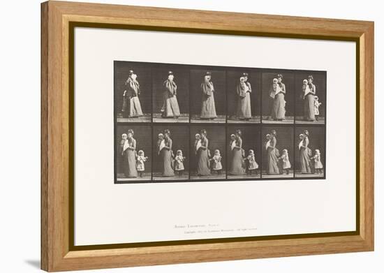 Plate 52. Walking Carrying Child, Turning Around; Another Child (70) Holding on to Dress of 9, 1885-Eadweard Muybridge-Framed Premier Image Canvas