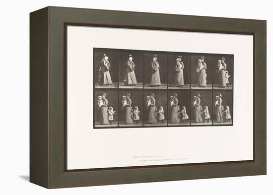 Plate 52. Walking Carrying Child, Turning Around; Another Child (70) Holding on to Dress of 9, 1885-Eadweard Muybridge-Framed Premier Image Canvas