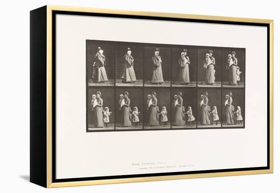 Plate 52. Walking Carrying Child, Turning Around; Another Child (70) Holding on to Dress of 9, 1885-Eadweard Muybridge-Framed Premier Image Canvas