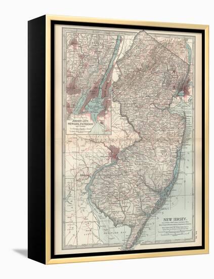 Plate 72. Map of New Jersey. United States. Inset Map of Jersey City-Encyclopaedia Britannica-Framed Stretched Canvas
