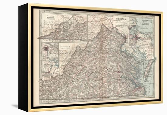 Plate 76. Map of Virginia. United States. Inset Maps of Western Part of Virginia-Encyclopaedia Britannica-Framed Stretched Canvas