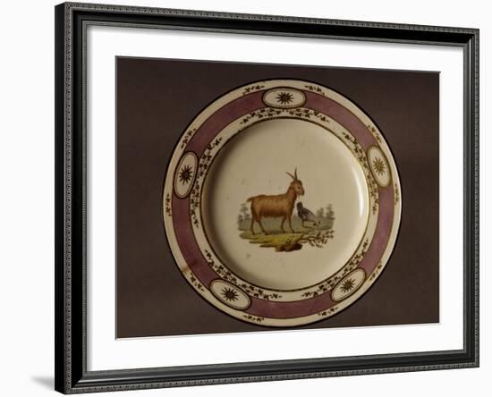 Plate Decorated with Figure of Goat and Chicken-null-Framed Giclee Print