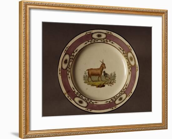 Plate Decorated with Figure of Goat and Chicken-null-Framed Giclee Print