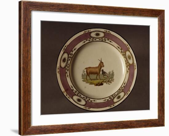 Plate Decorated with Figure of Goat and Chicken-null-Framed Giclee Print