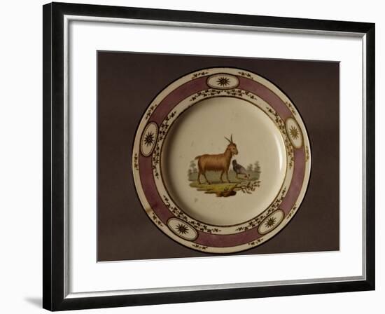 Plate Decorated with Figure of Goat and Chicken-null-Framed Giclee Print