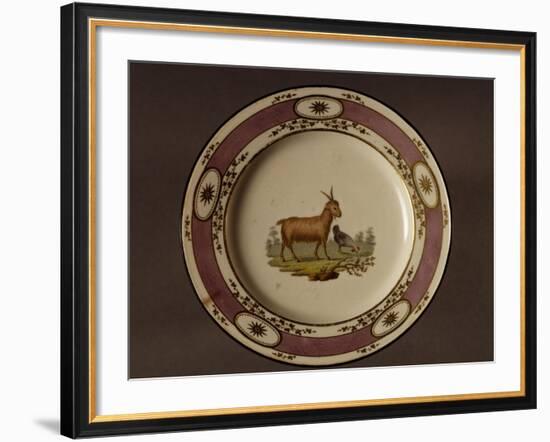 Plate Decorated with Figure of Goat and Chicken-null-Framed Giclee Print