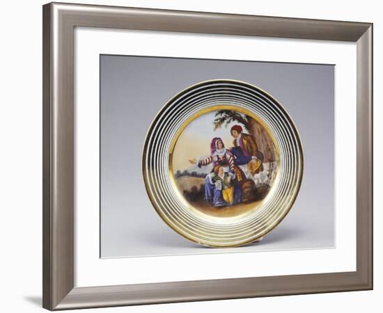 Plate Decorated with Figures in Folk Costumes from Kingdom of Naples, Ceramic-null-Framed Giclee Print
