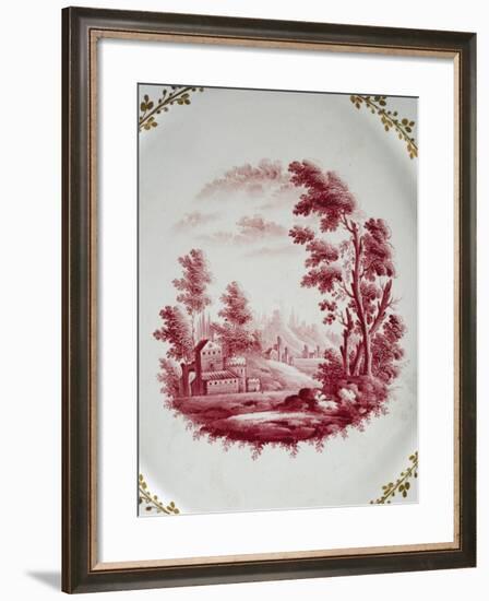 Plate Decorated with Tuscan Landscape-null-Framed Giclee Print