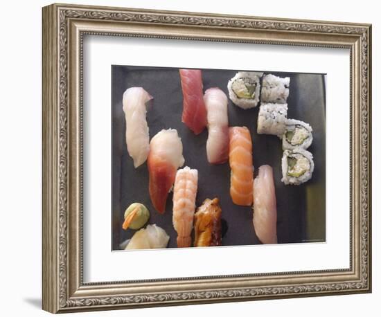 Plate of Sushi Covered with Raw Fish and Stuffed, Japan-Aaron McCoy-Framed Photographic Print