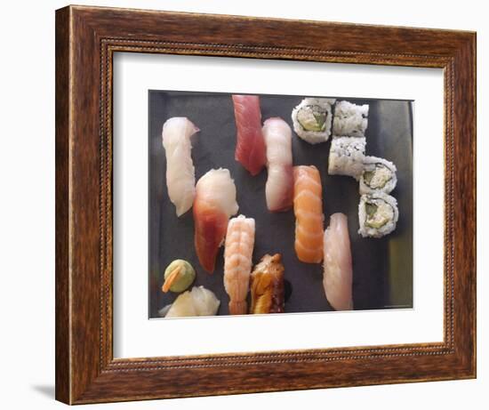 Plate of Sushi Covered with Raw Fish and Stuffed, Japan-Aaron McCoy-Framed Photographic Print